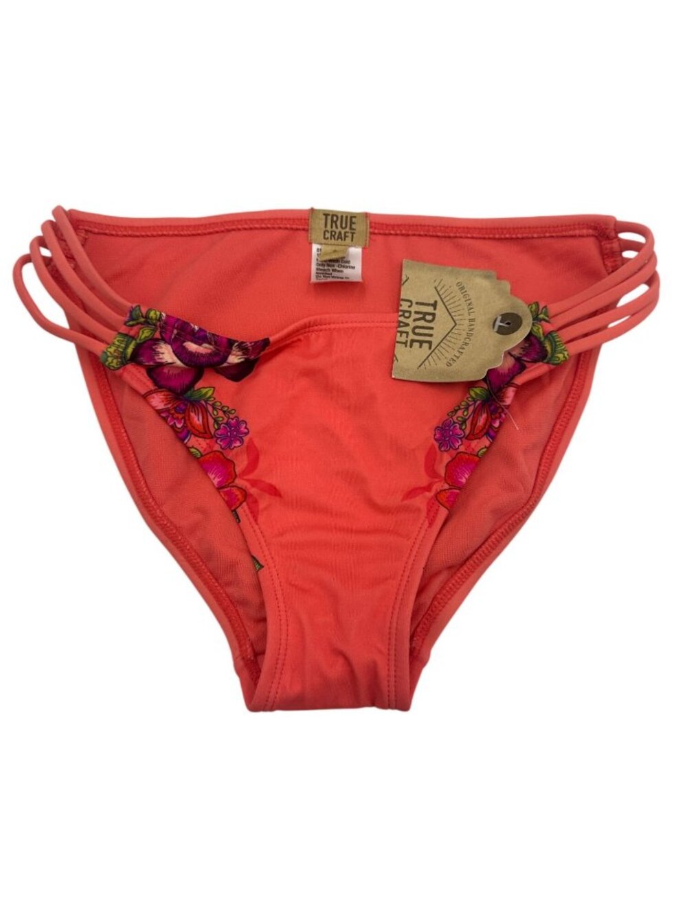 True Craft Womens Fleur De Fleur Bikini Bottoms Size S Pink Floral Side Strap